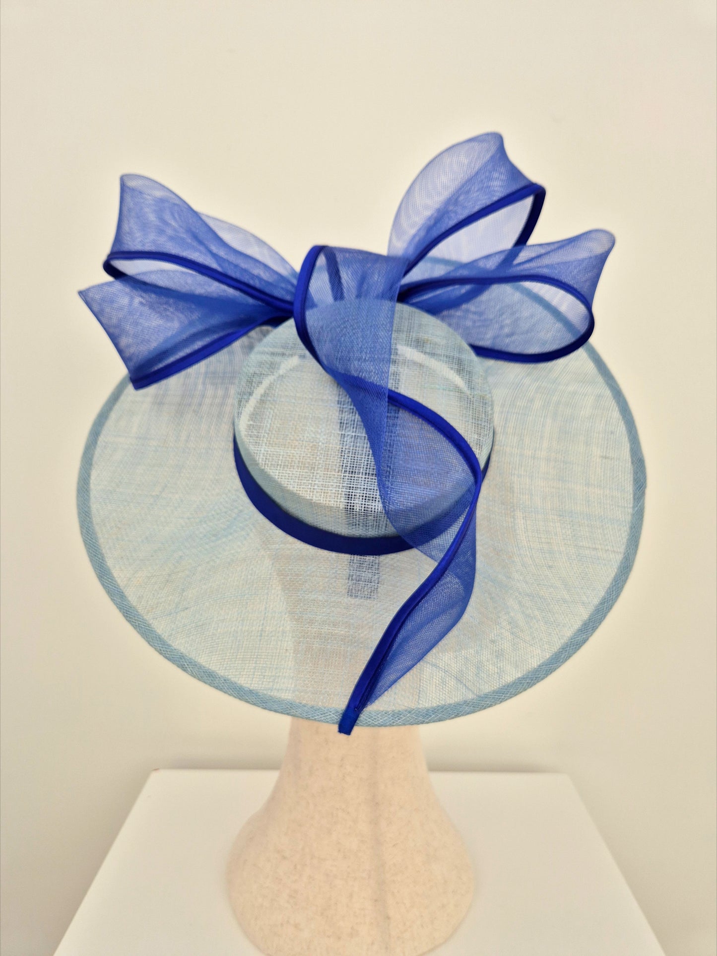 Miss Jaymee. Womens Pale Blue hat with Royal Blue bow