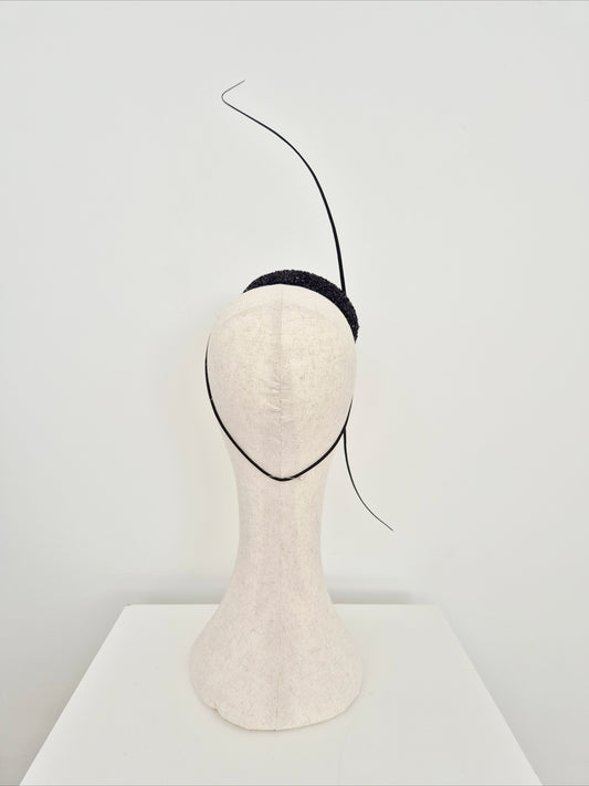 Miss On the Dot. Womens black button headpiece