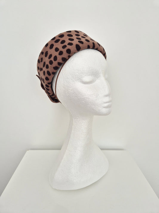 animal print wool felt pillbox headpiece side view