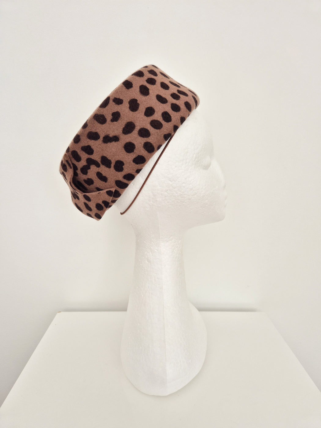 animal print wool felt pillbox side view