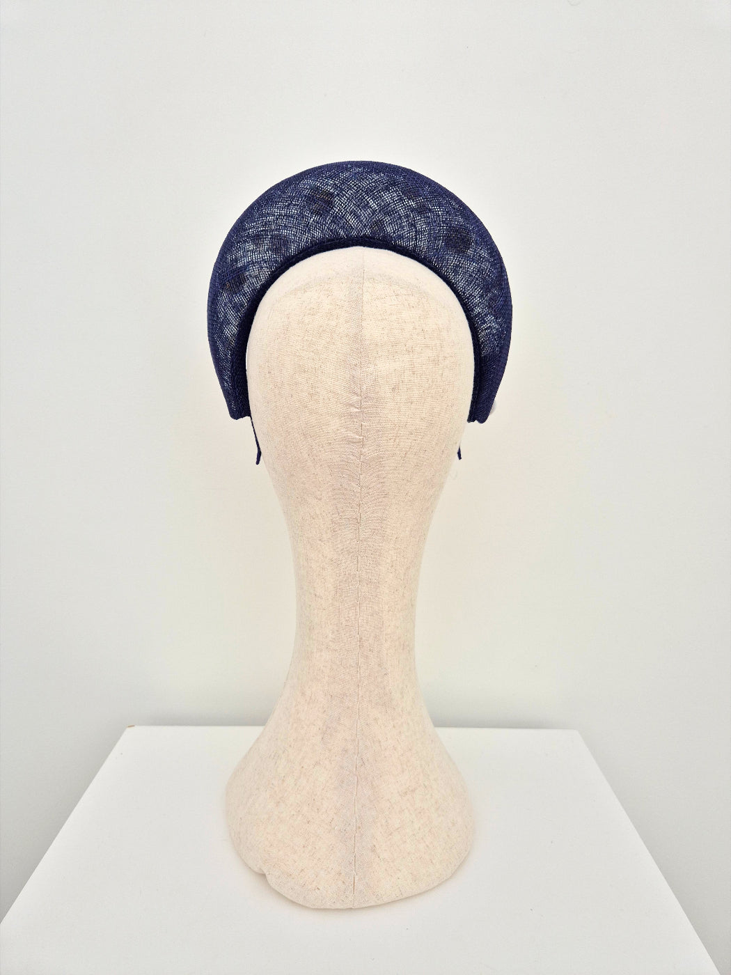 navy blue straw halo headpiece back