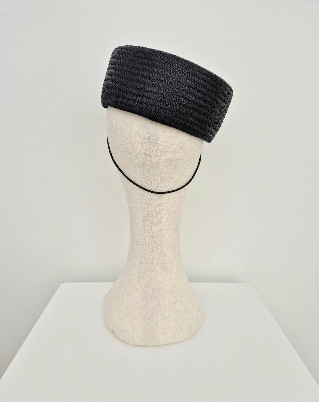 black straw pillbox headpiece ack view