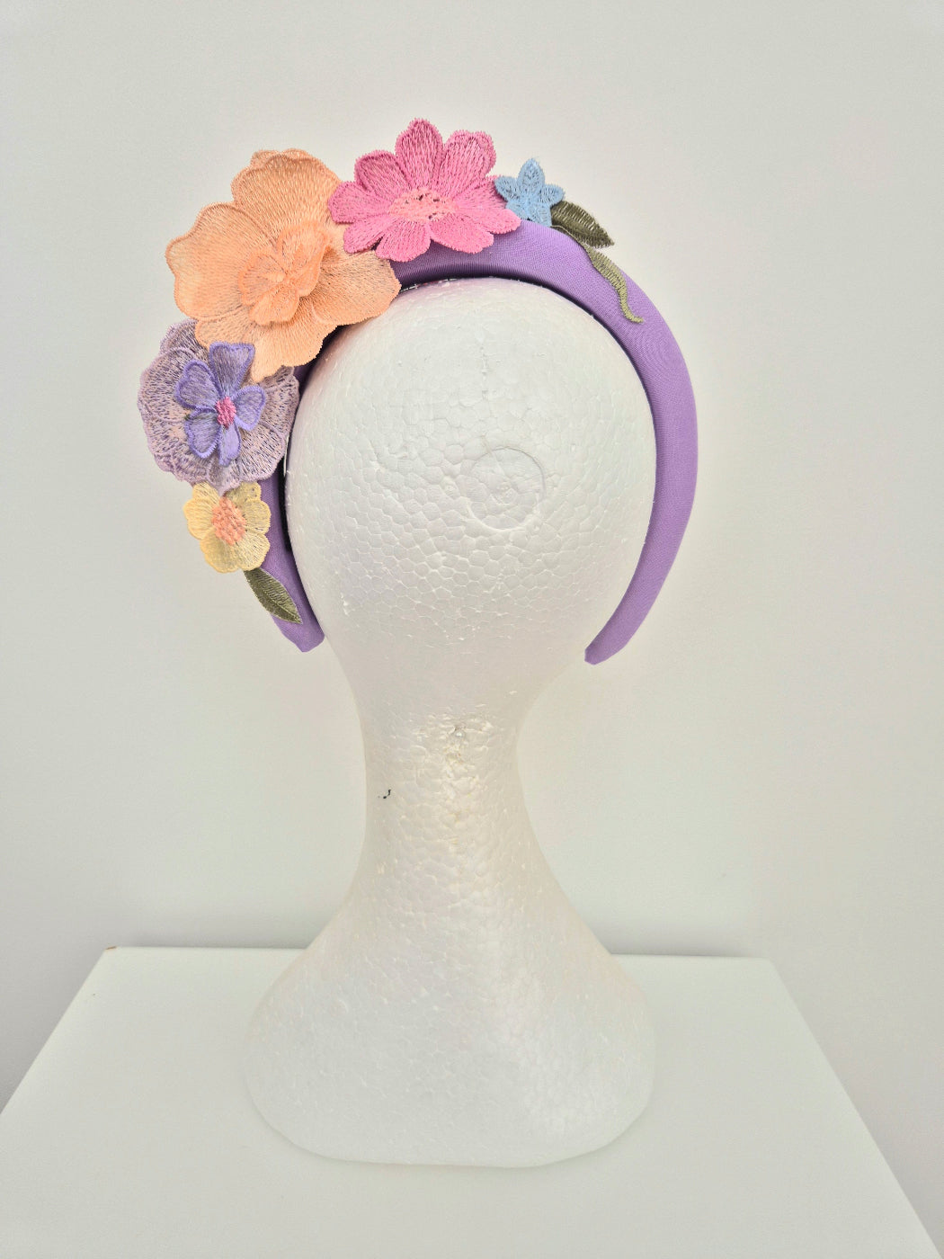 back view lilac multi floral lace headband