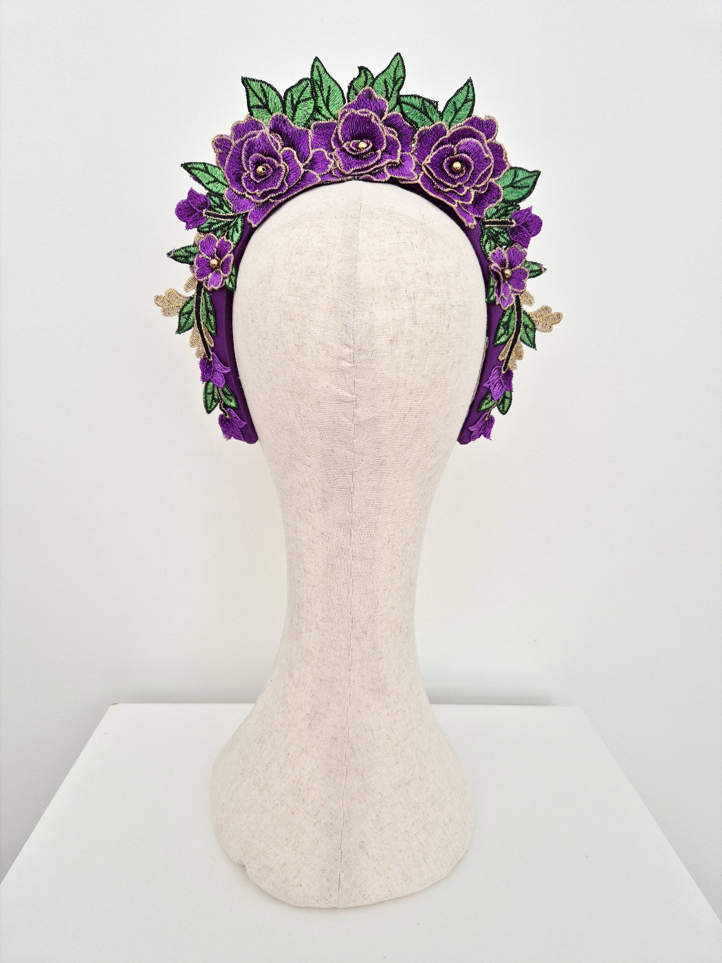 back view purple floral lace headband