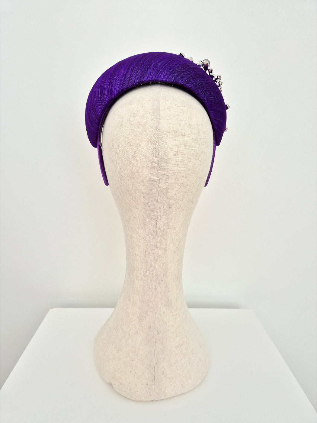 back view purple silk headpiece