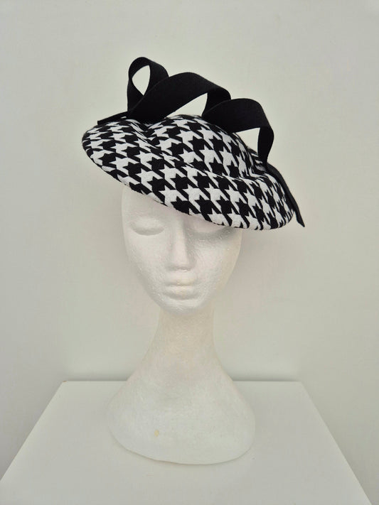 black and white houndstooth headpiece side tilt