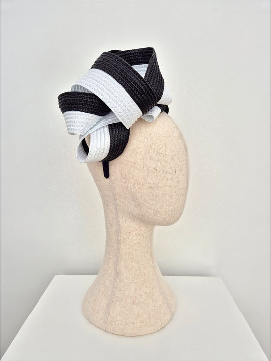 black and white loop headband side view