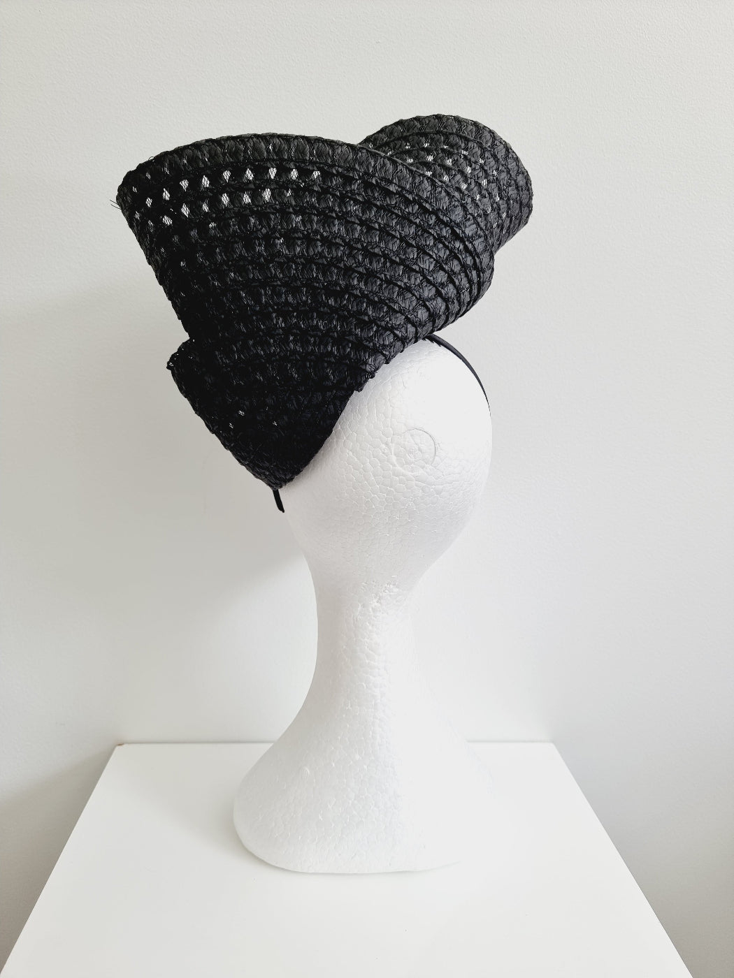 black braided straw headpiece back view