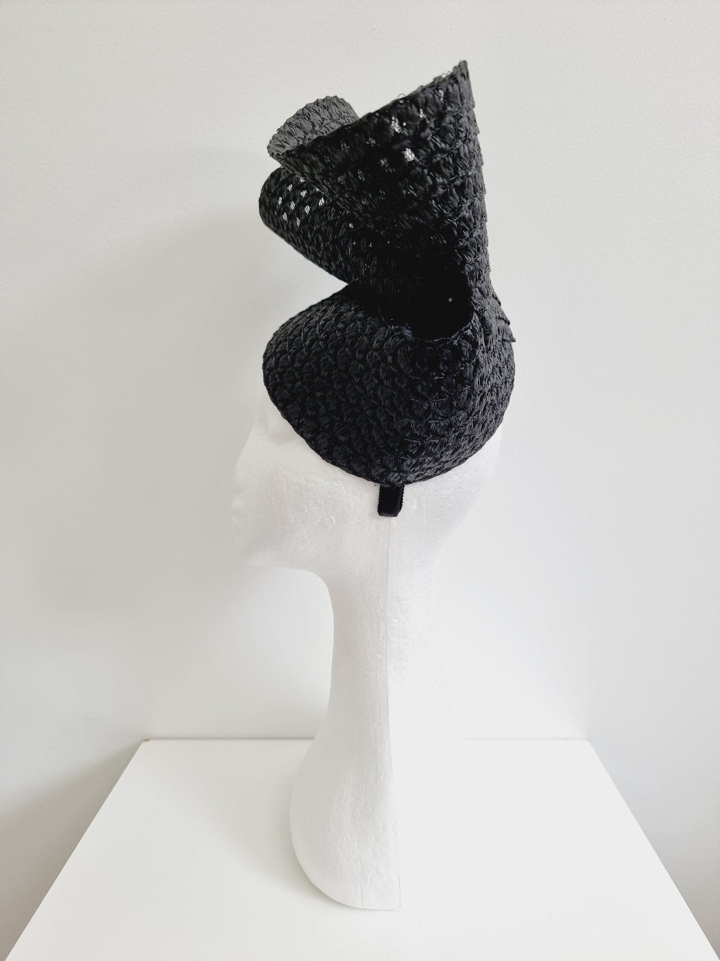 black braided straw headpiece side view