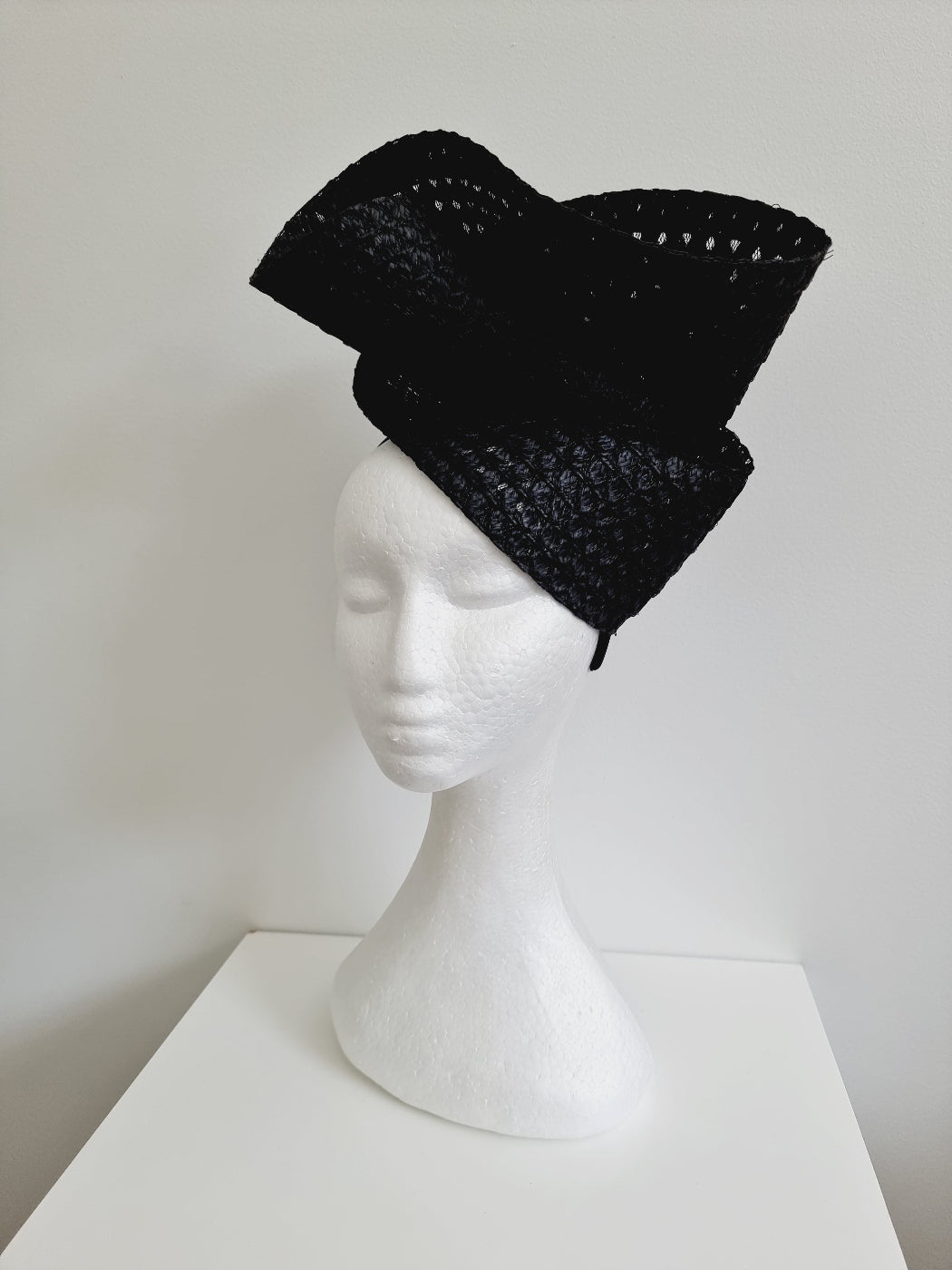 black braided straw headpiece side front