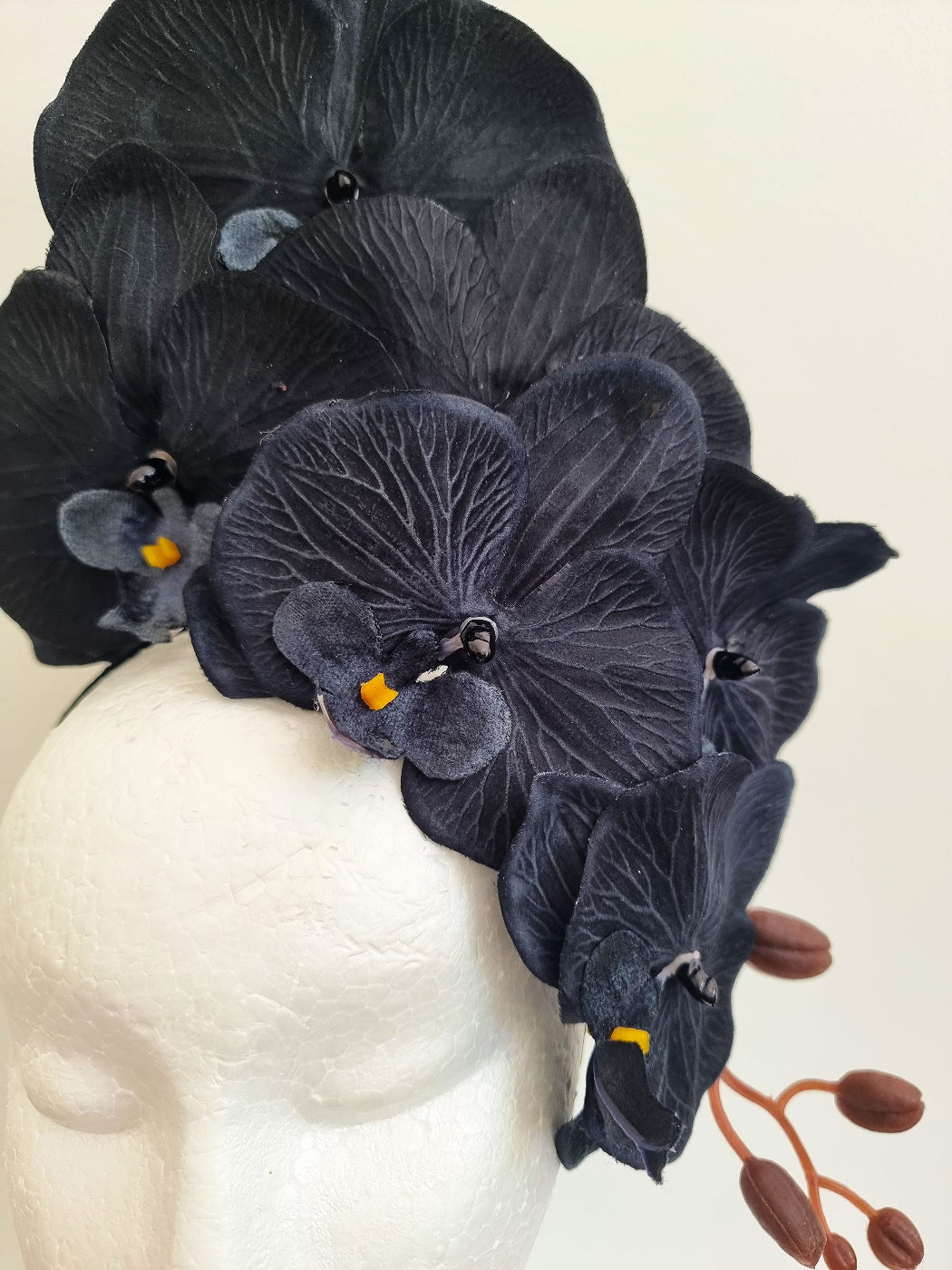 black orchid headpiece close up