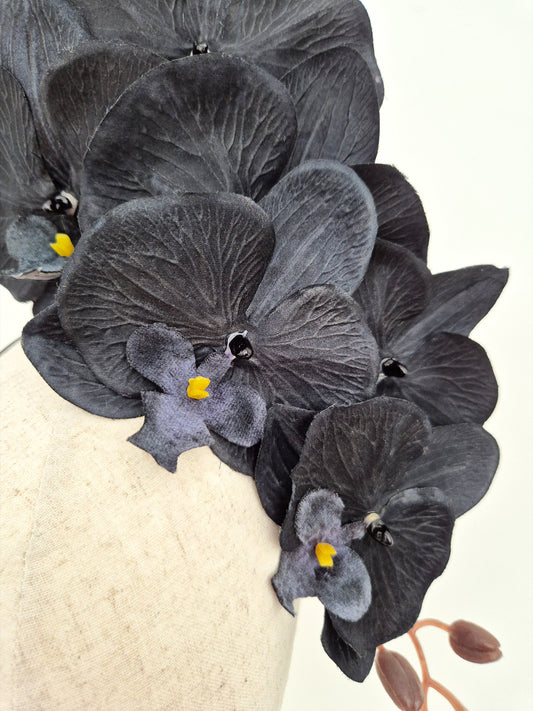 black orchid headpiece close up