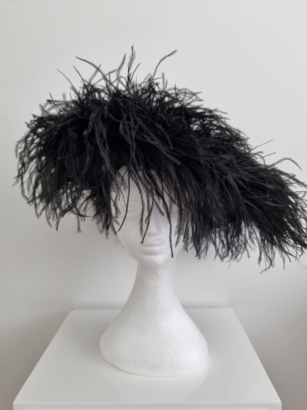 black ostrich feather hat front