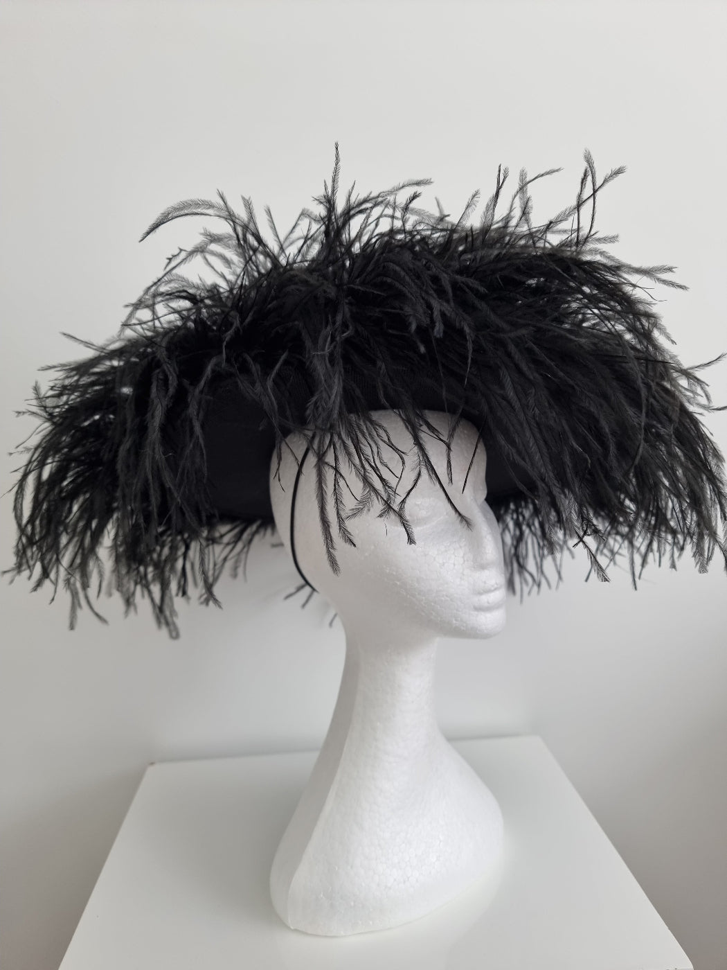 black ostrich feather hat side front
