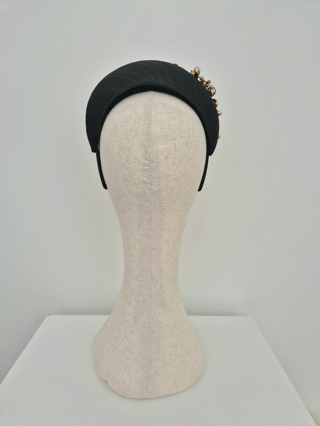 black silk headpiece back view