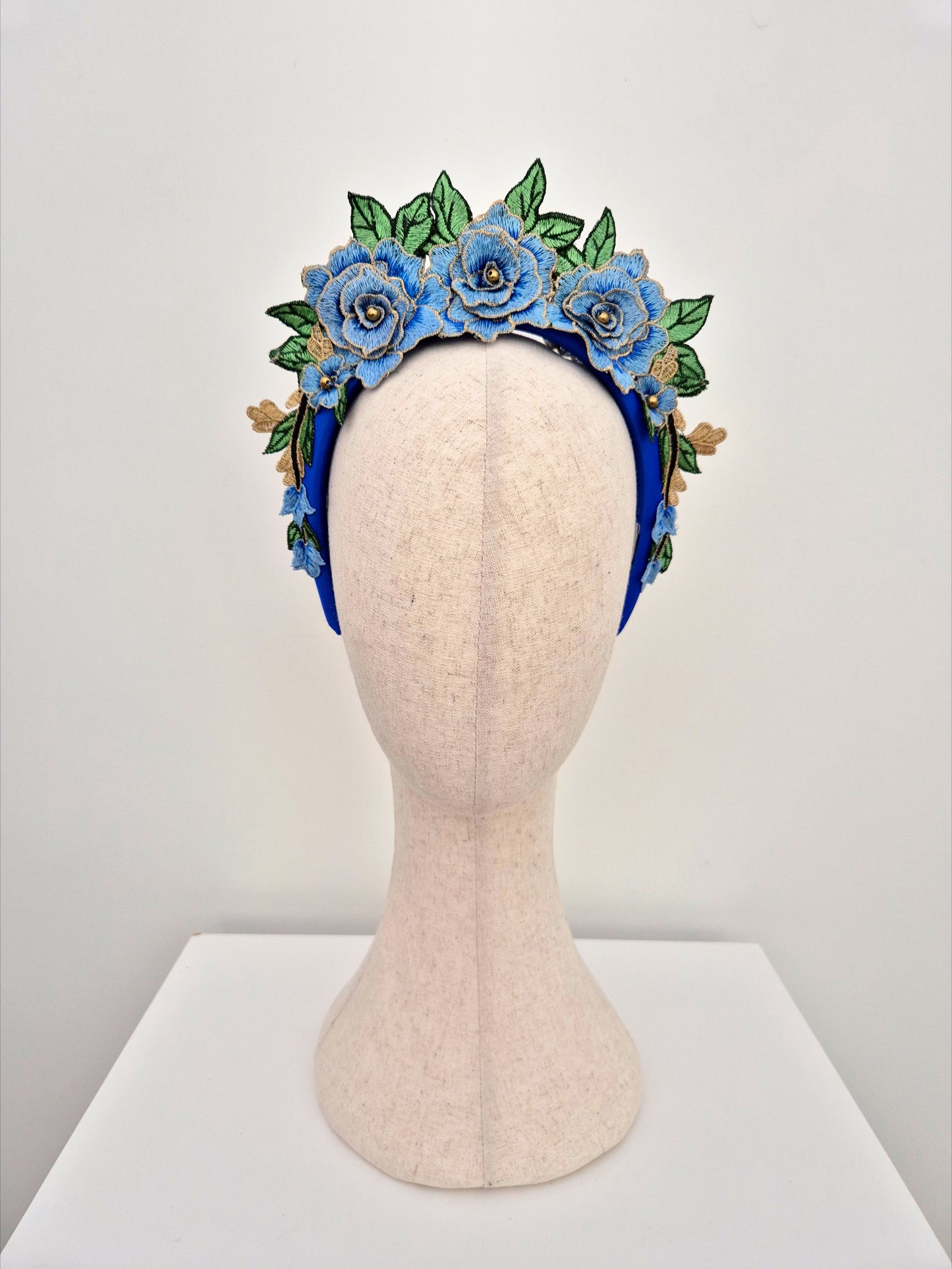 blue floral lace headband