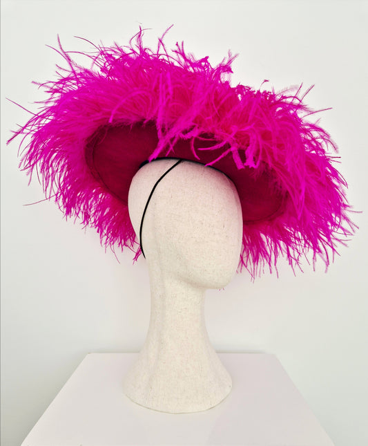 bright pink feather hat side view