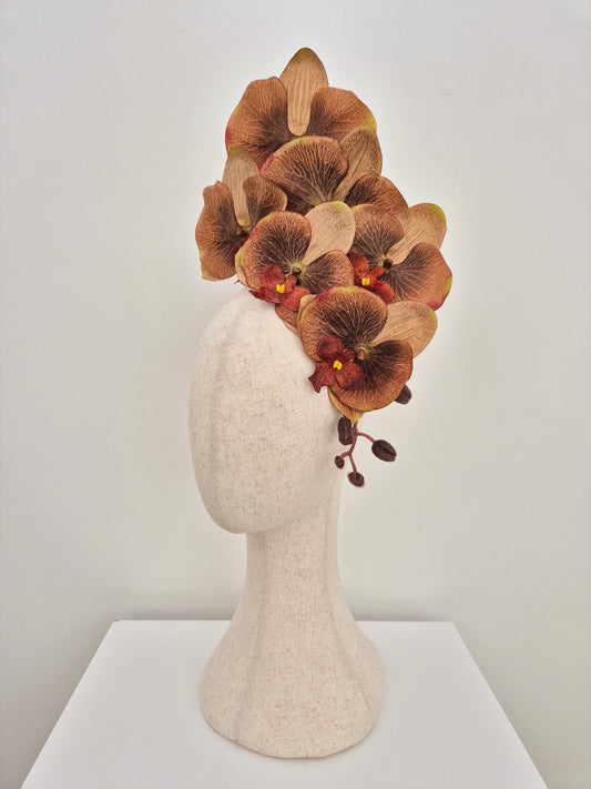 brown tonal orchid headpiece side view