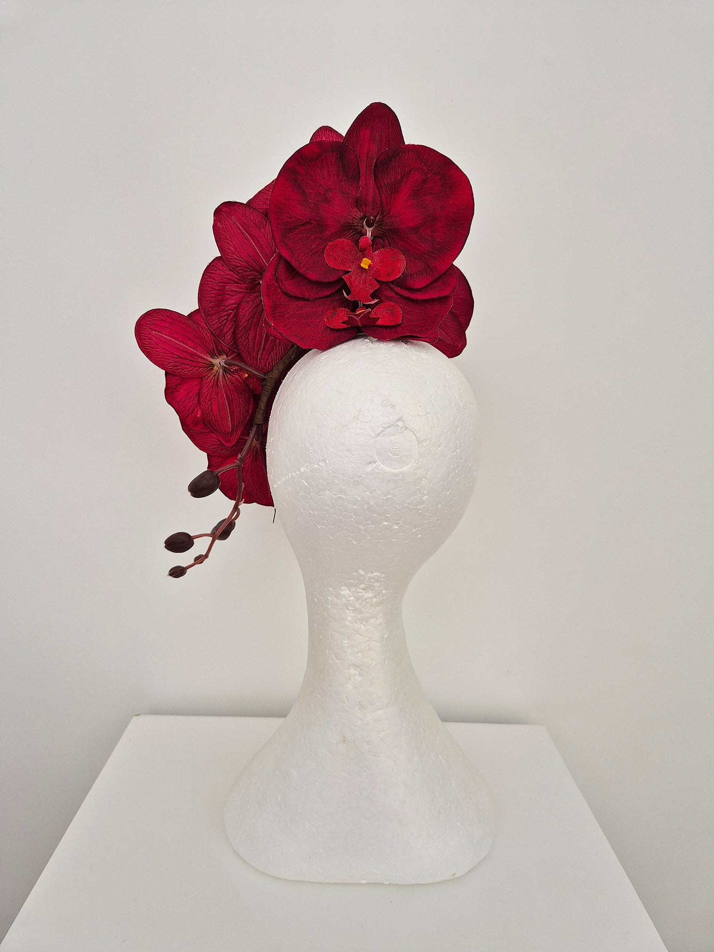 burgundy orchid headpiece back view