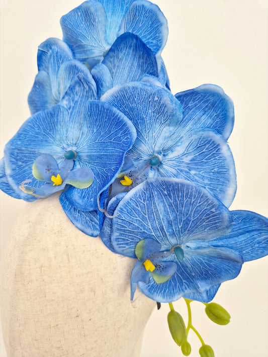 close up blue-orchid headpiece