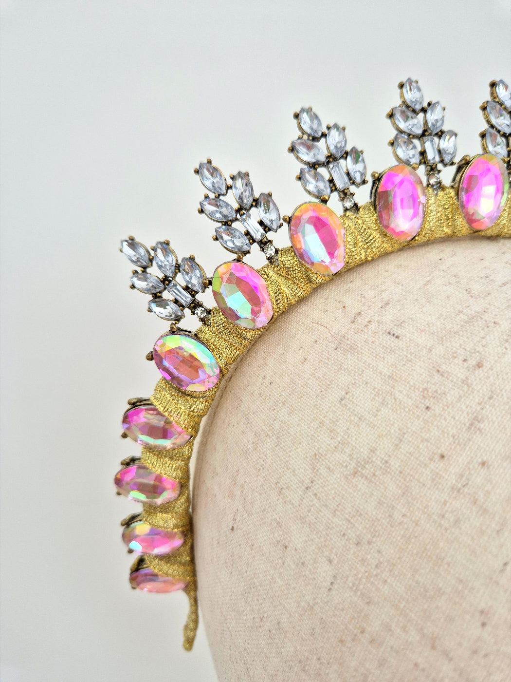 close up light pink rhinestone crown