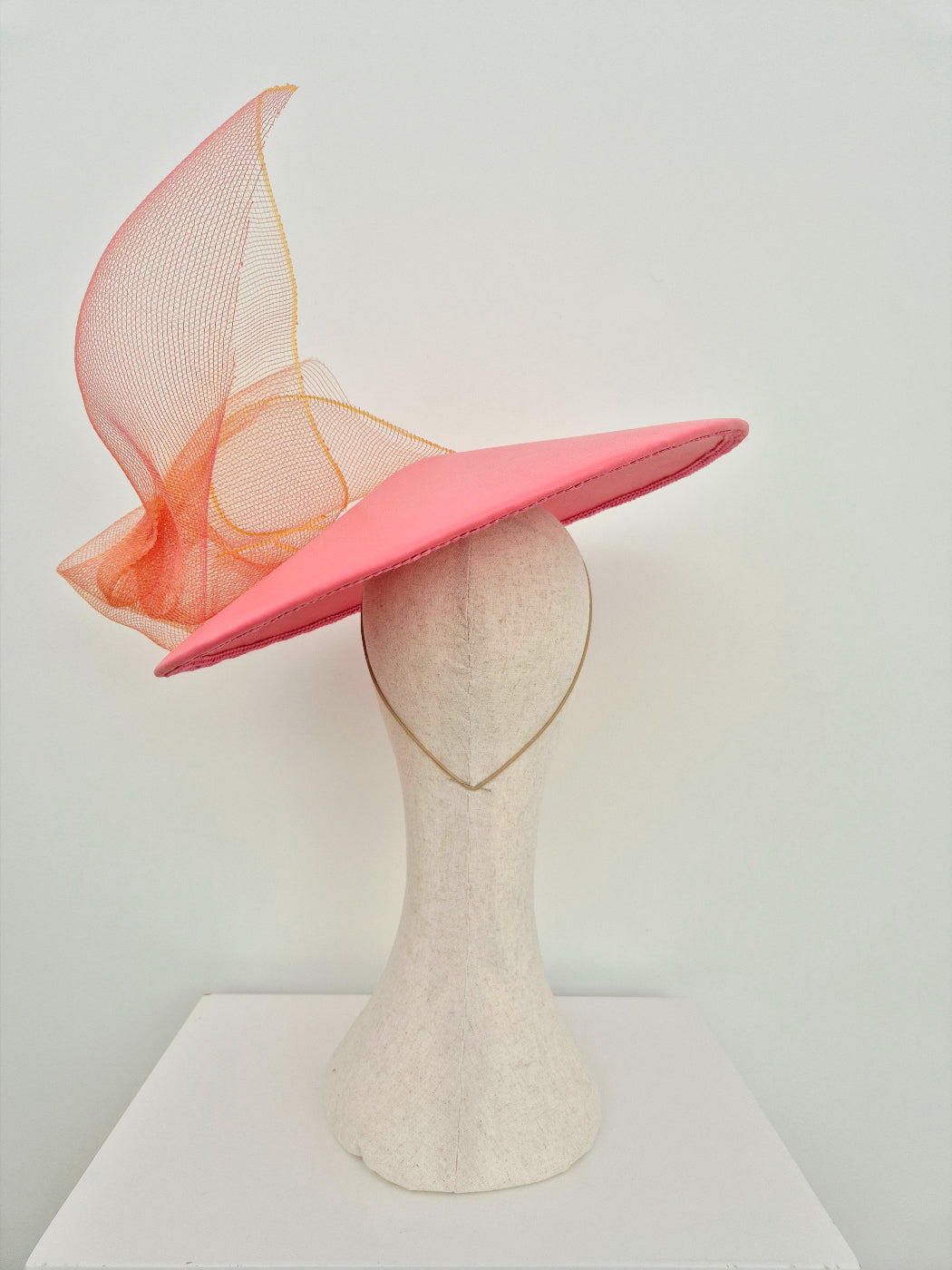 coral pink leather coolie hat back