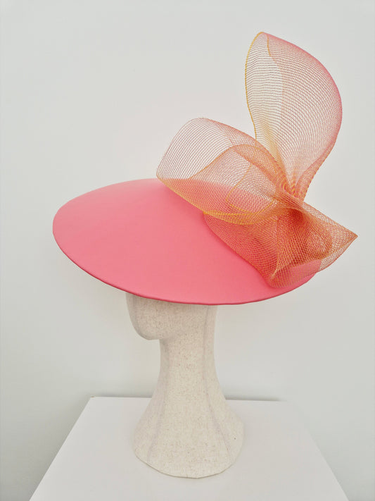 coral pink leather coolie hat side view