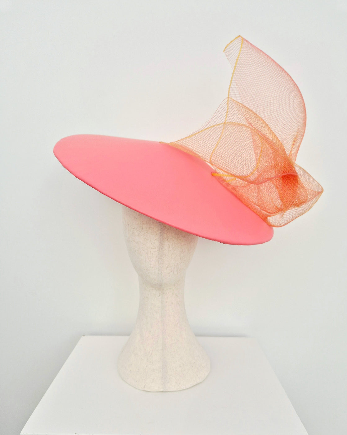 coral pink leather coolie hat