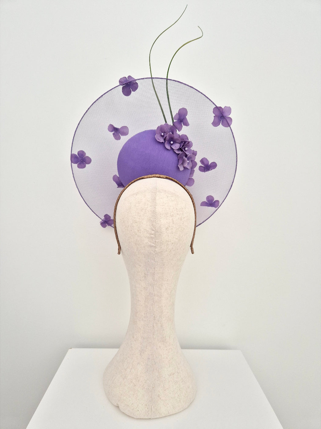 deep lilac floral percher headpiece back