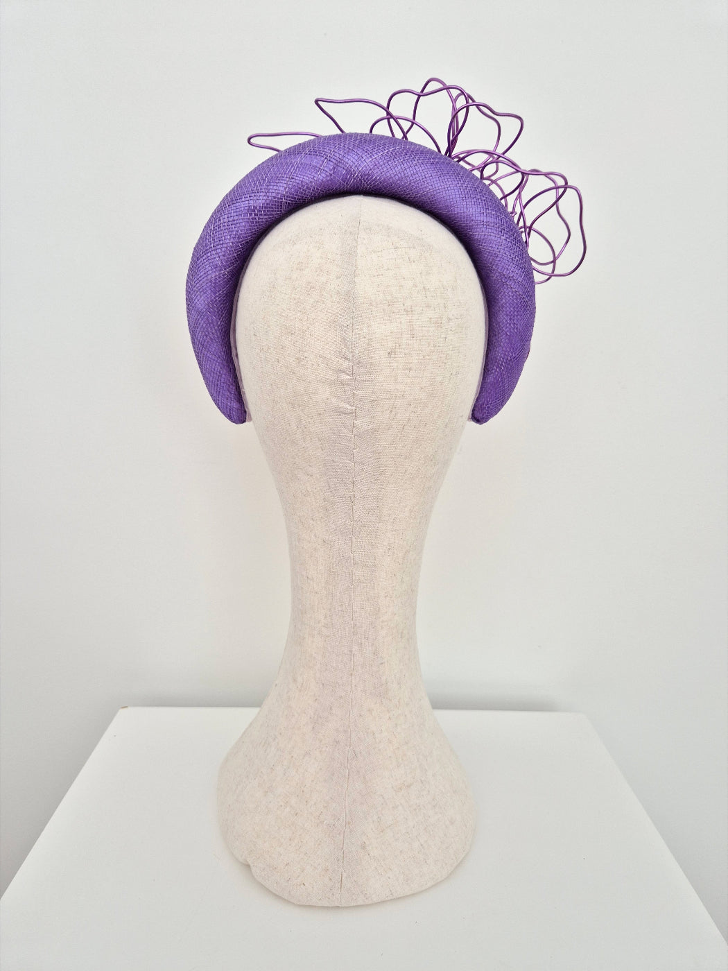 deep lilac straw headband with wire flowers