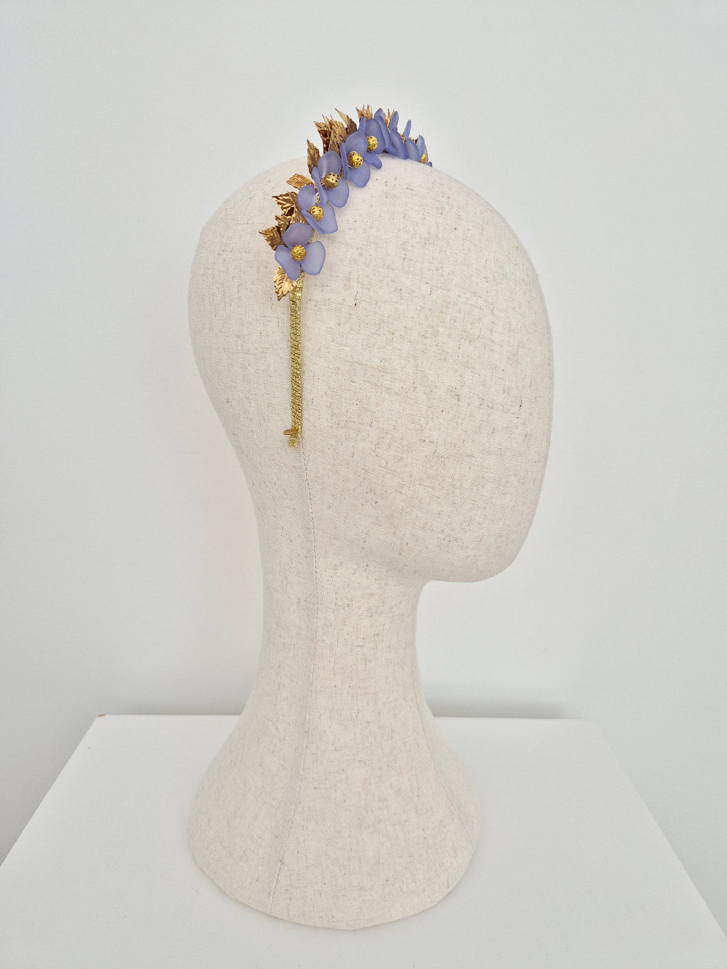 dusty blue floral crown side view
