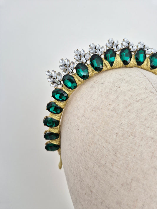 emerald green rhinestone crown close up