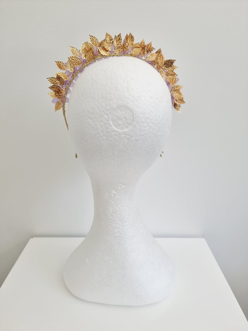 gold and lilac floral headband back