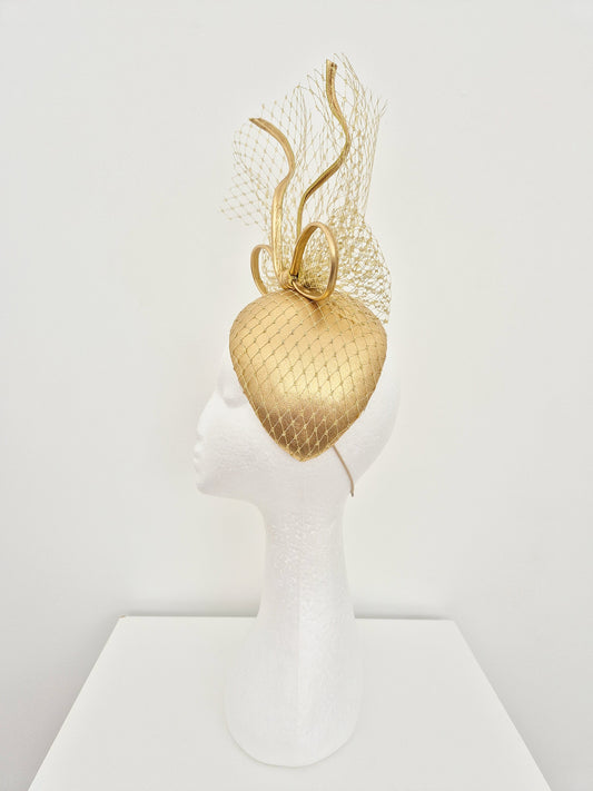 gold leather headpiece with bow side view