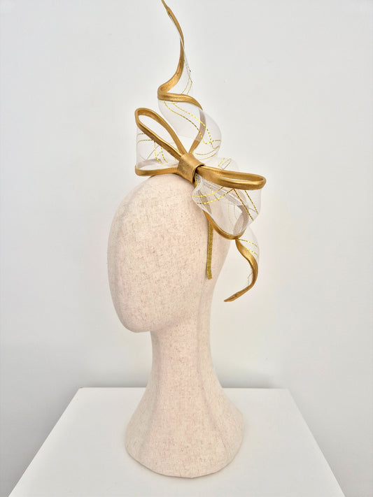 gold wired bow headpiece side view