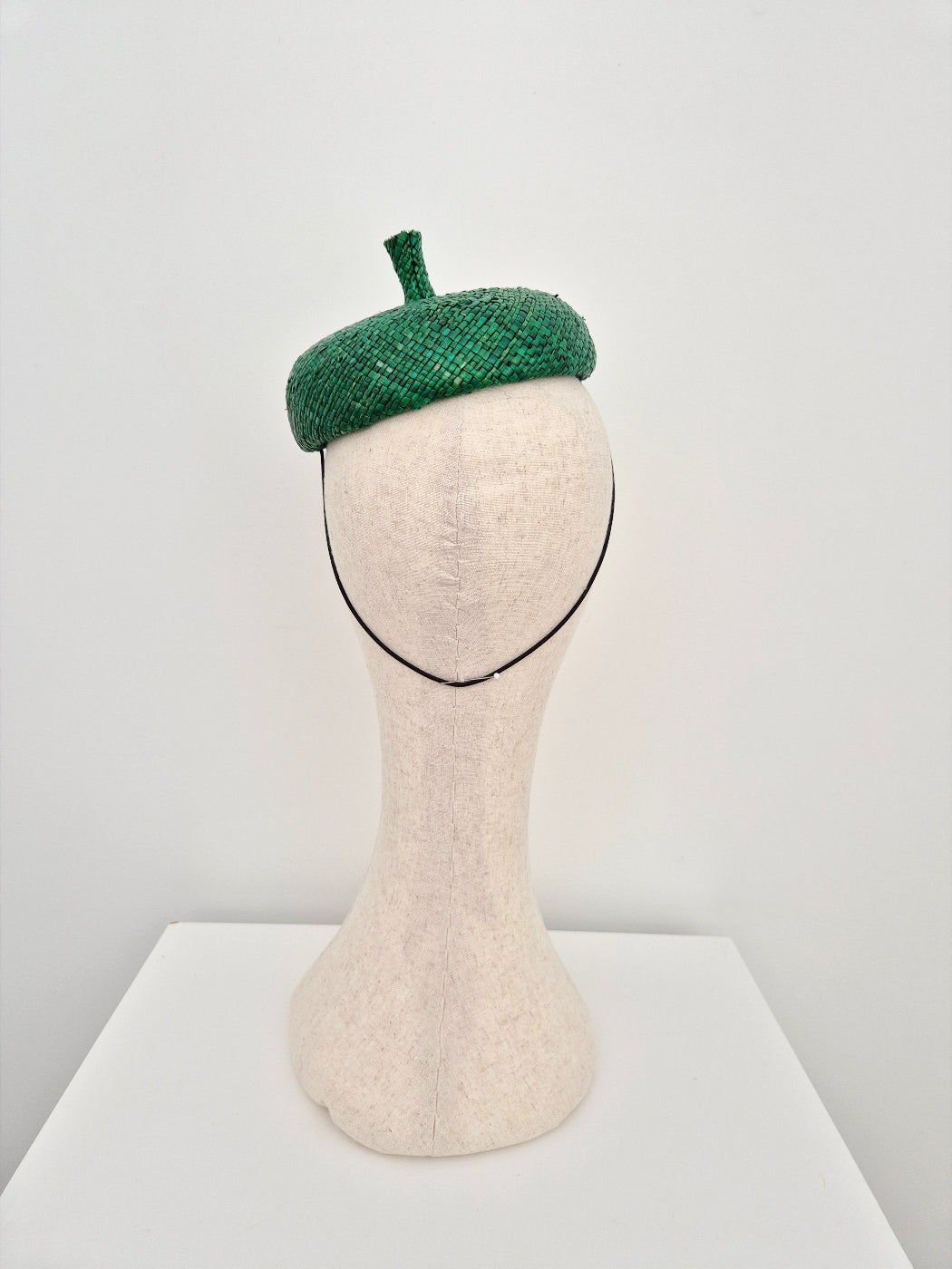 green vintage straw headpiece back view