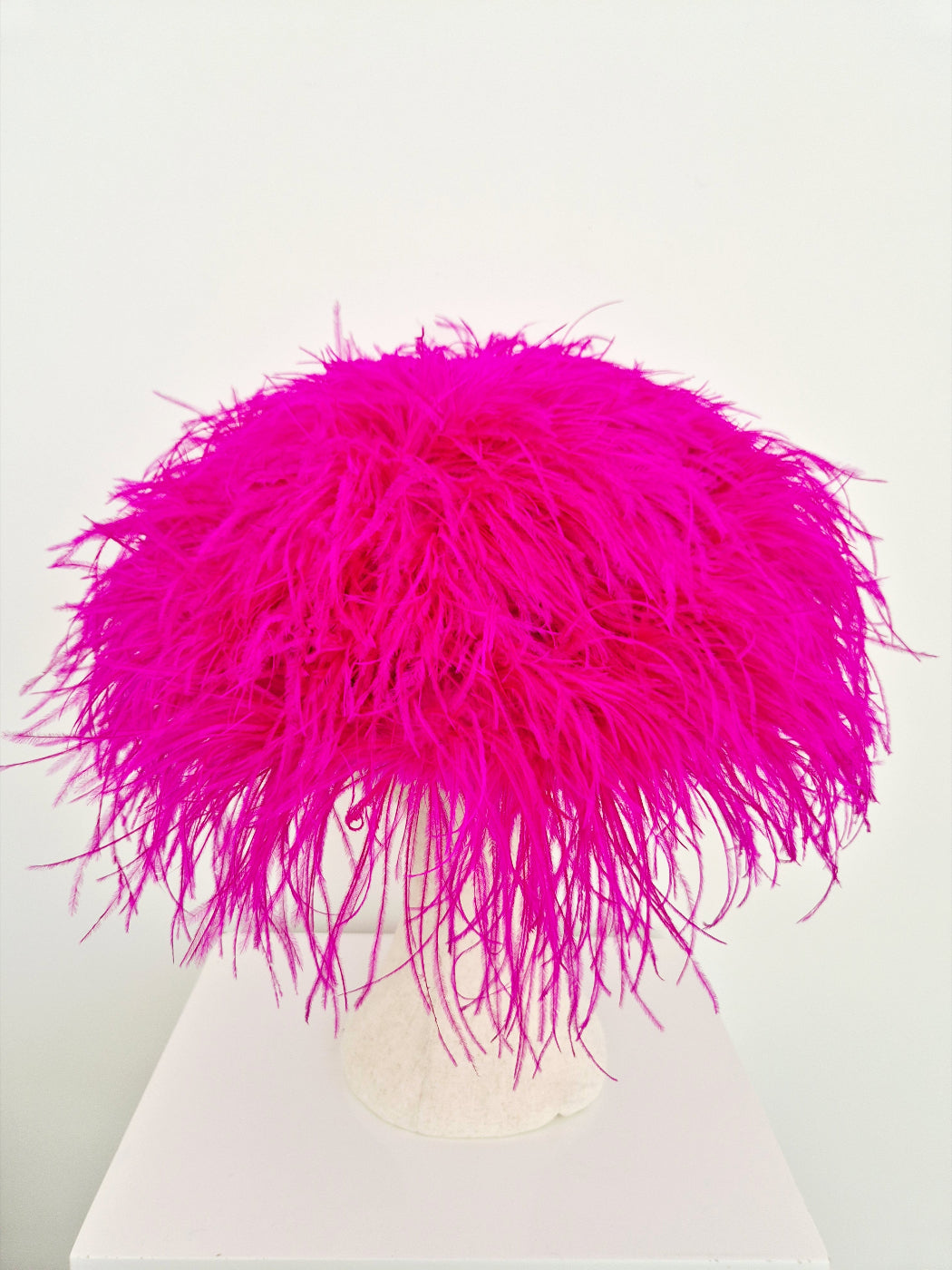 hot pink feather hat top view