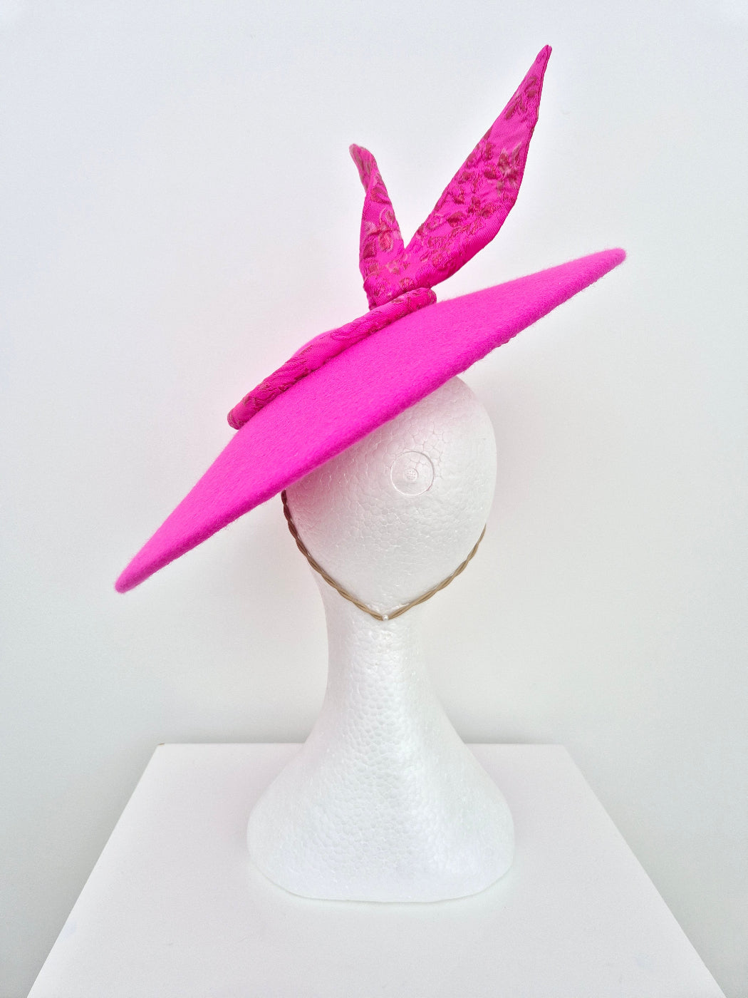 hot pink felt and brocade coolie hat back view