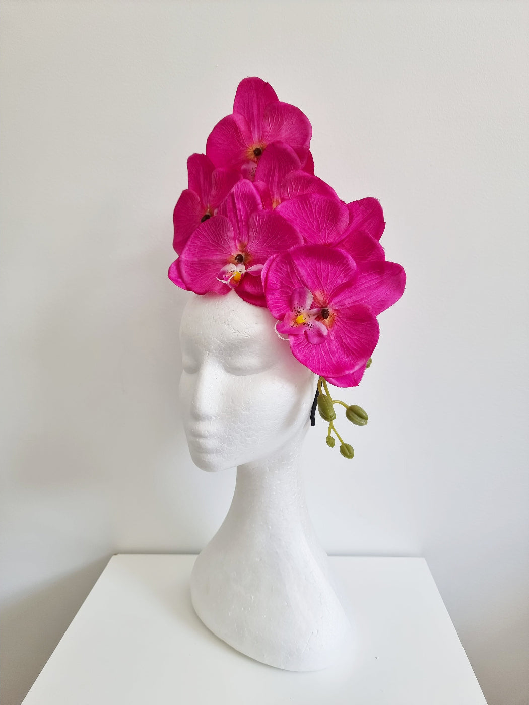 hot pink orchid headpiece side view