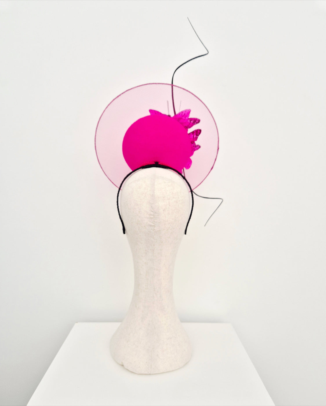 hot pink percher headpiece with butterflies back view