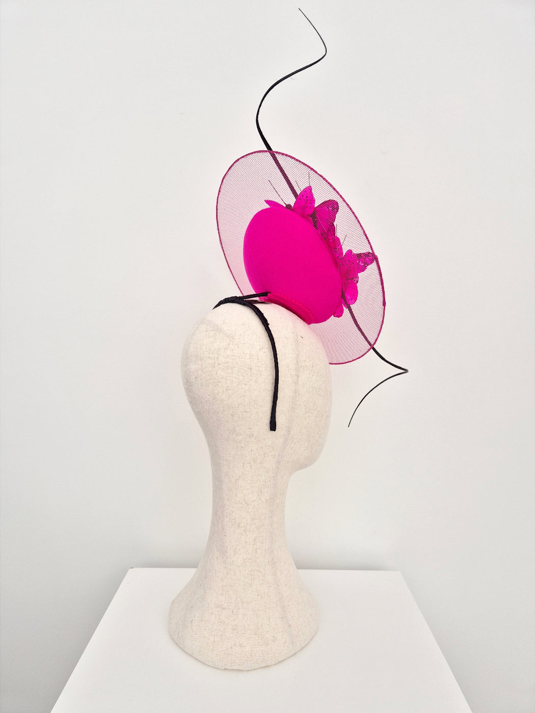 hot pink percher headpiece side back