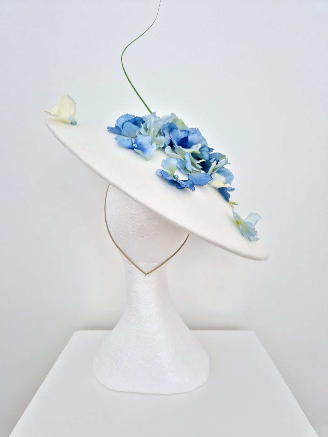 ivory and blue petal headpiece back view