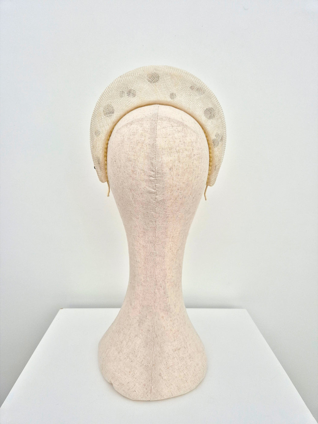 ivory straw halo with black pearls back view