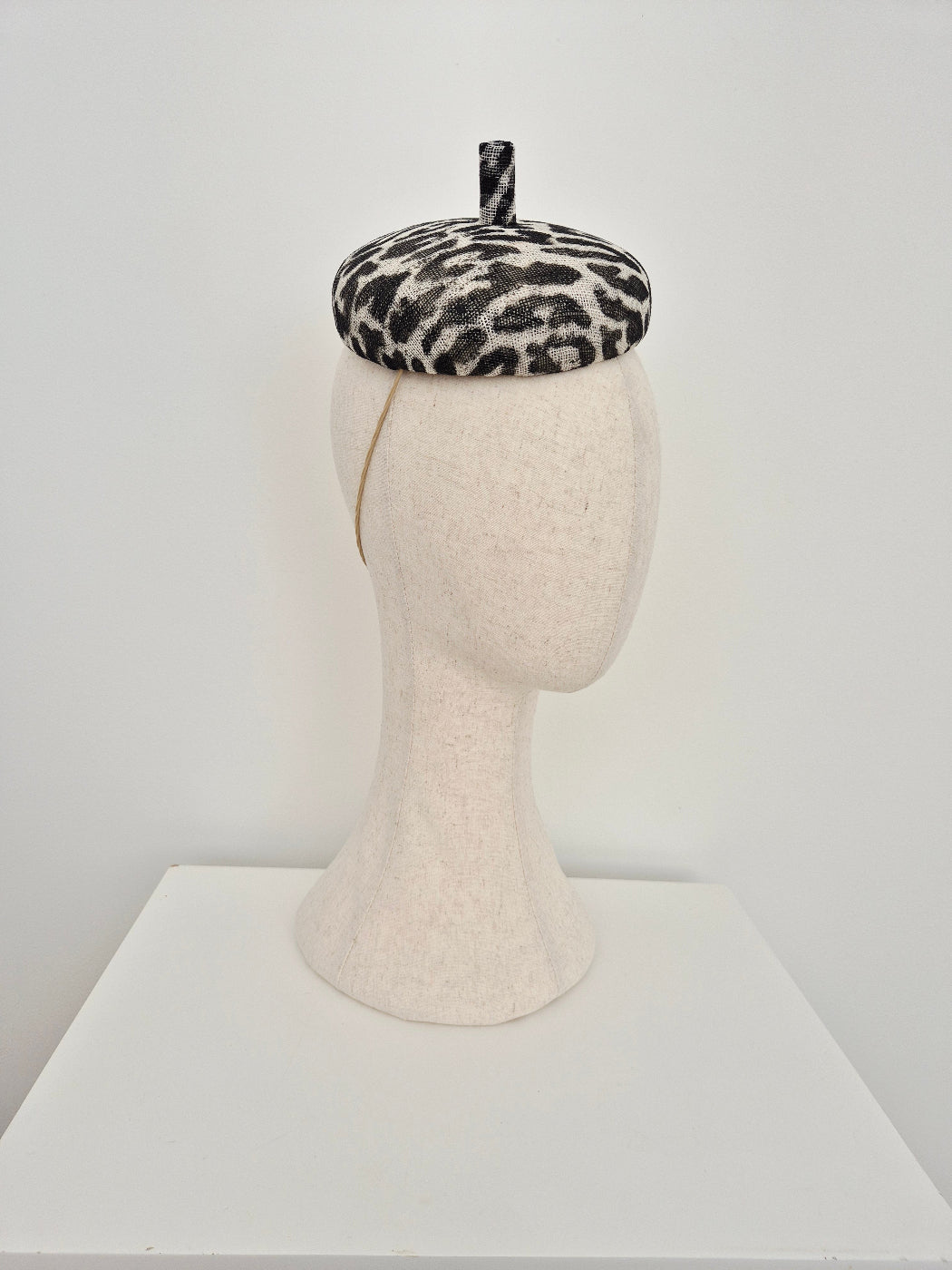 jaguar print beret headpiece side view