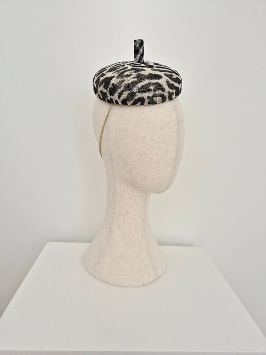jaguar print beret headpiece side view