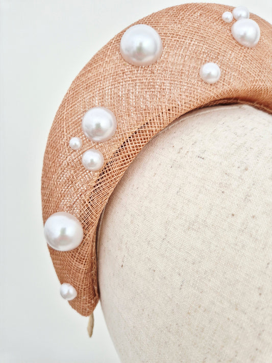 latte straw halo with pearls close up