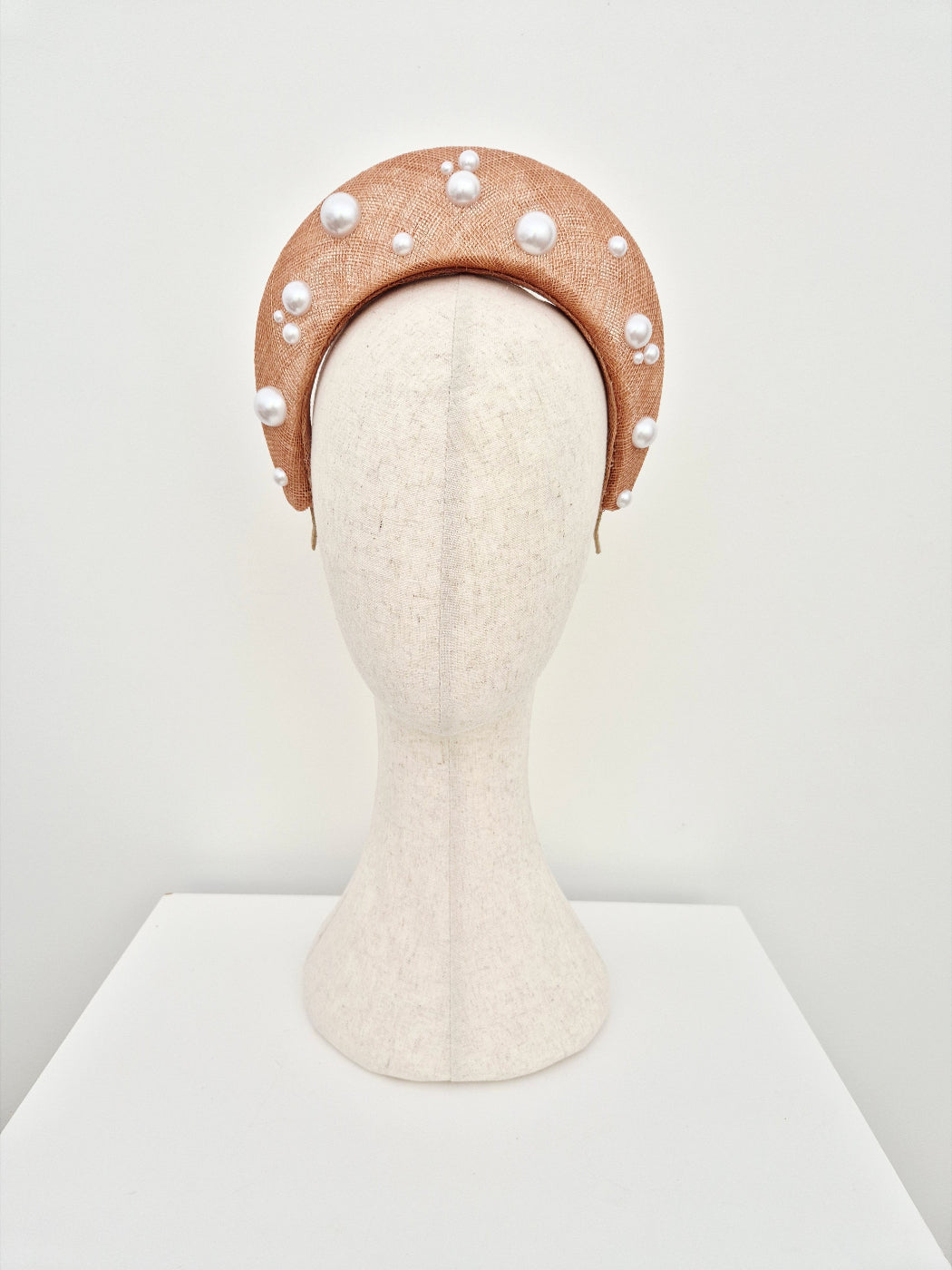 latte straw halo headpiece with pearls