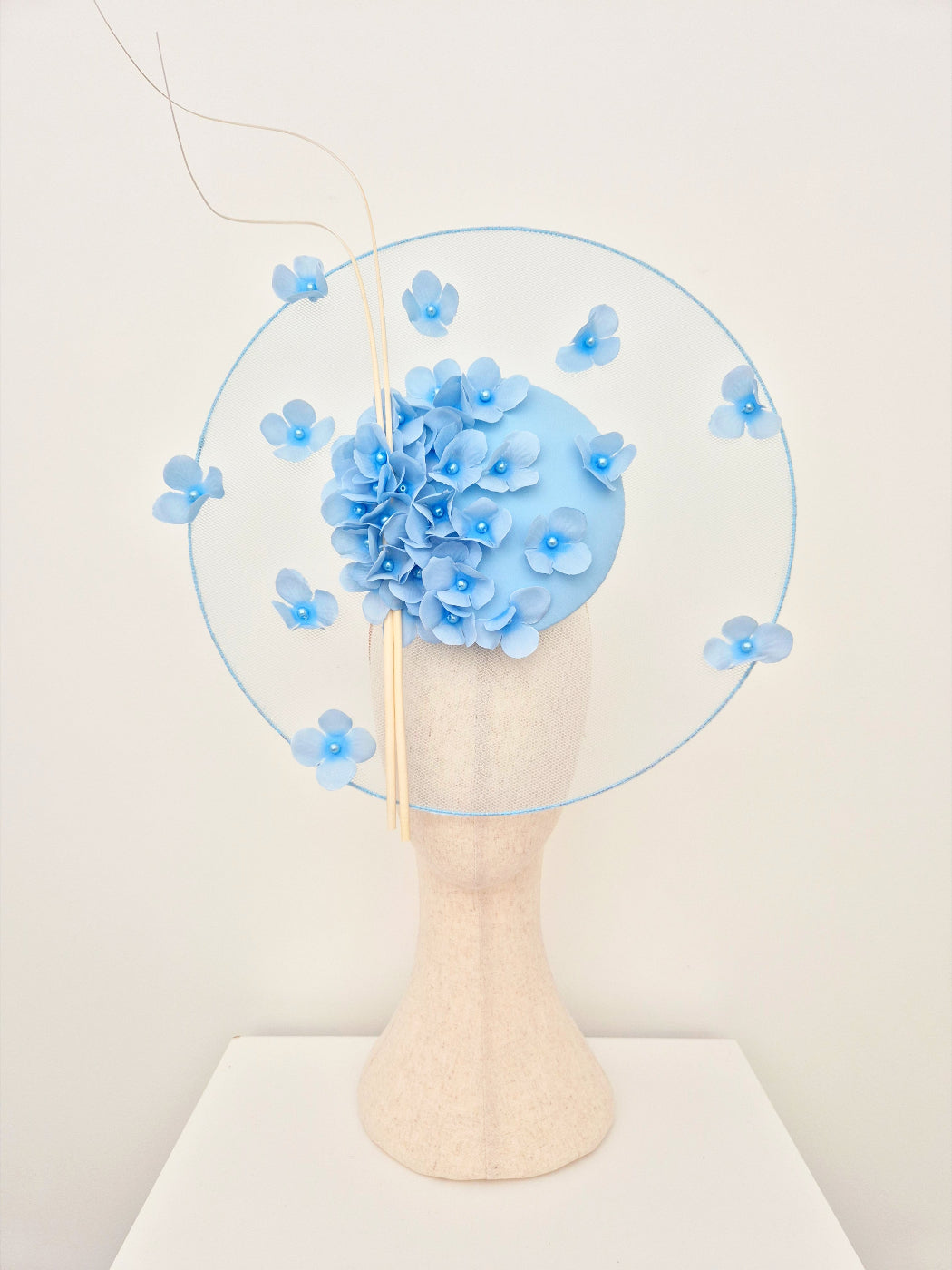 light blue floral satelite percher headpiece
