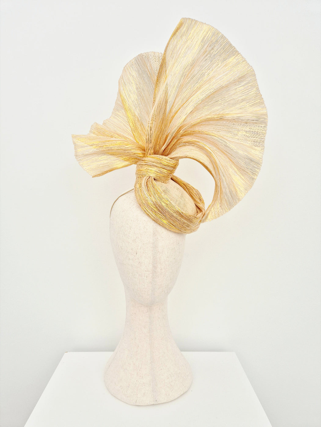 light gold silk abaca fan stye headpiece