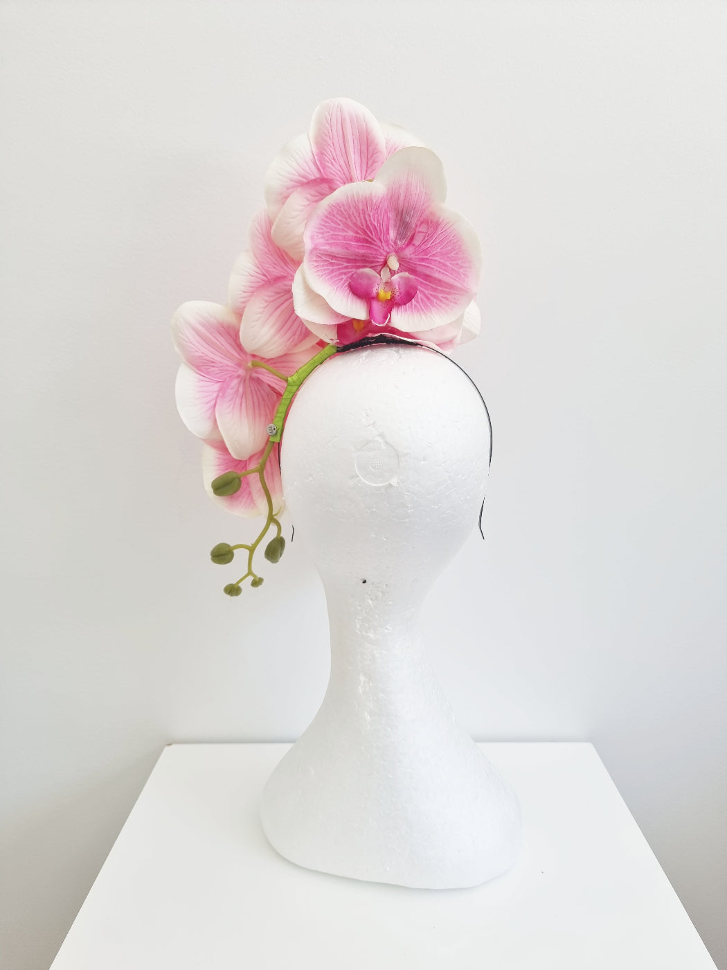 light pink orchid headpiece back view